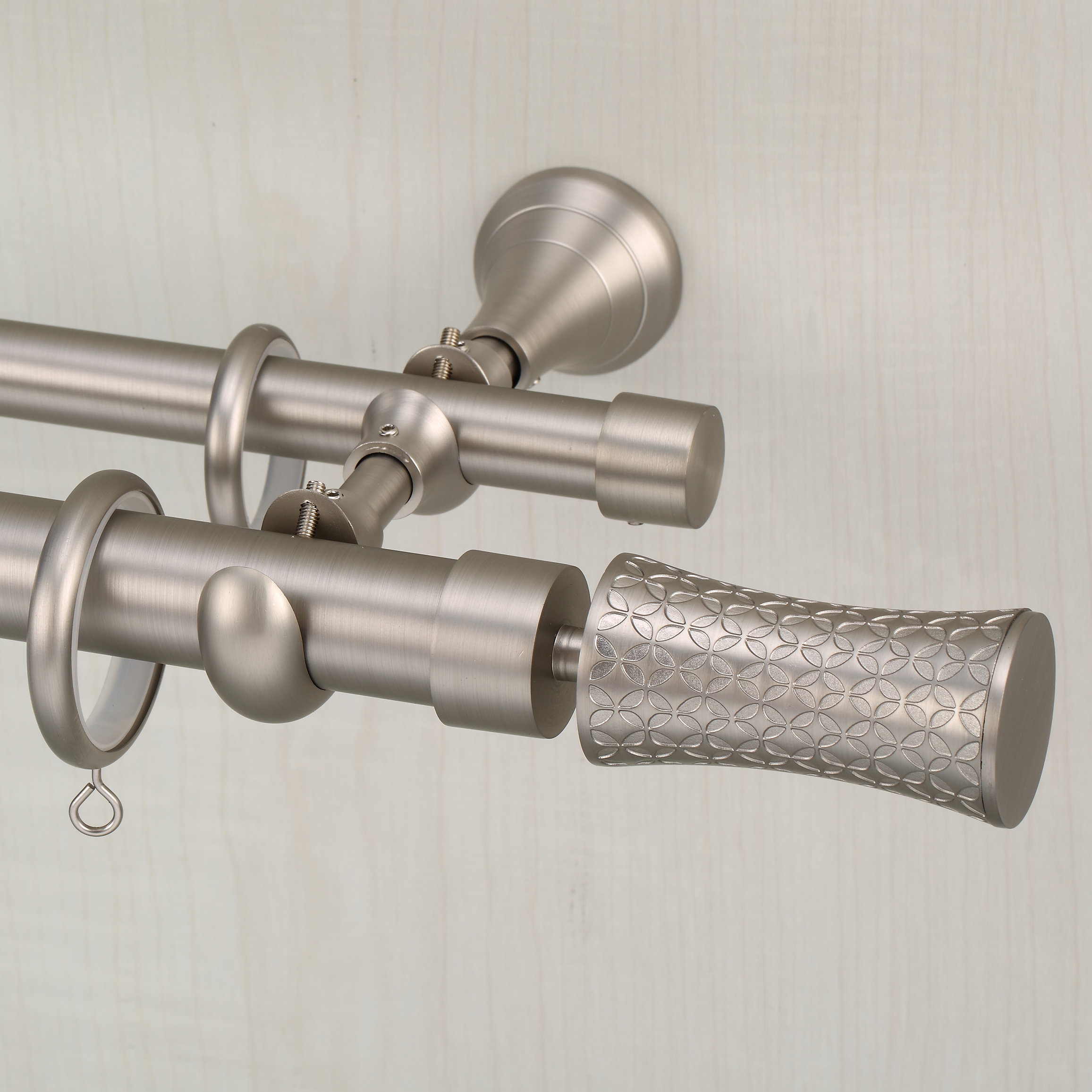 Luméa Brushed Satin Nickel Curtain Rod Set – Smooth Rings, $125 Visit