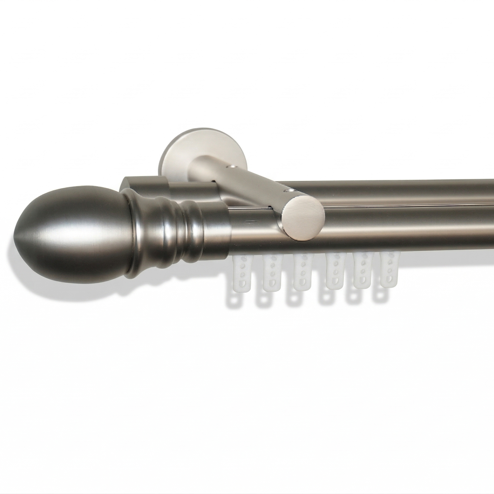 Curtain rod with spherical finial on a white background